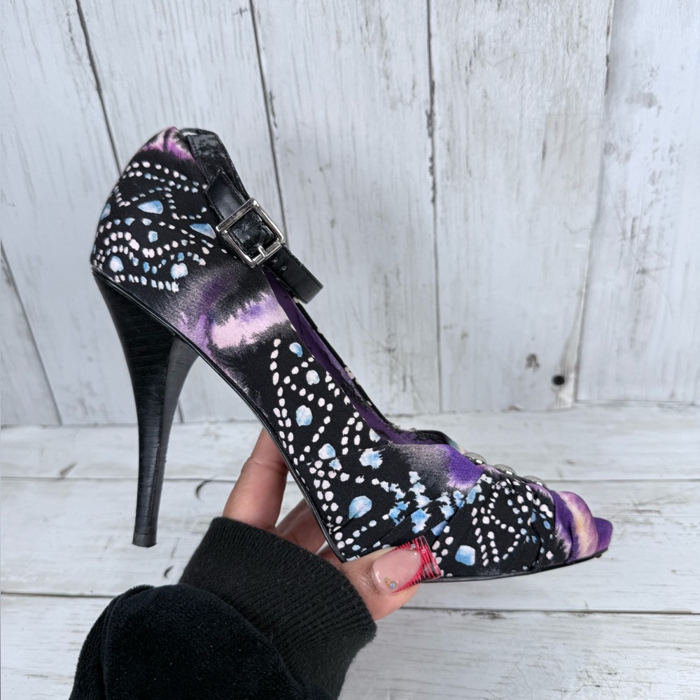 Vintage Y2K BCBGirls Open Toe Stilettos Women’s Size 8.5 platform purple black
